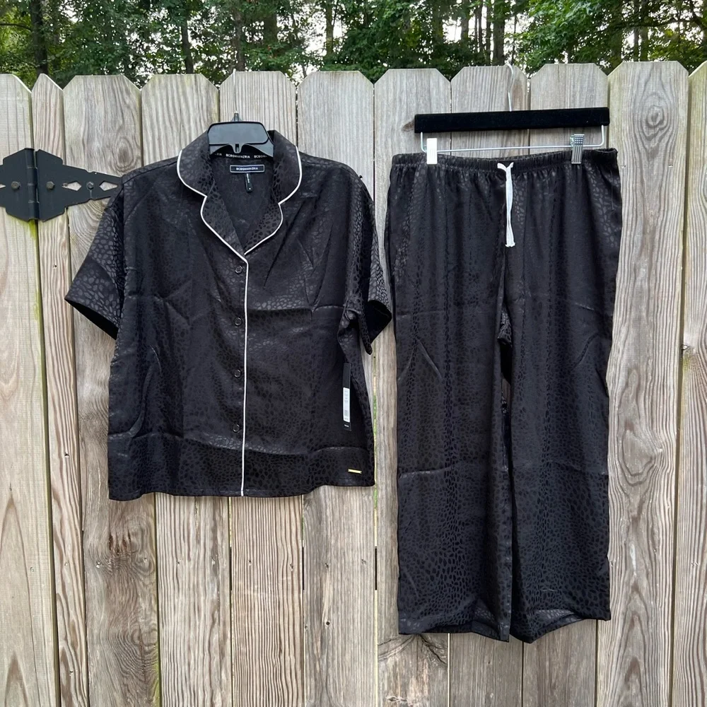 BCBGMaxazria Black Animal Jacquard Pant Alabaster Pajamas Women’s Med NWT NEW